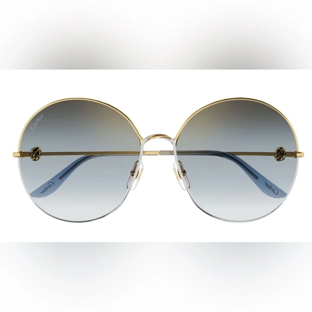 New Cartier CT0360S 001 gold/Silver grey blue sunglasses round classic (no case)